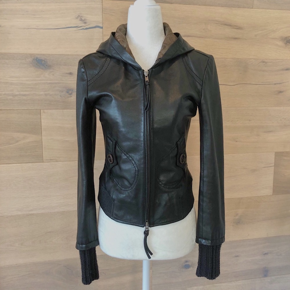 June Hooded Leather Bomber Jacket